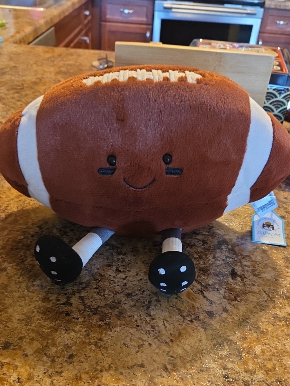 Jellycat Brown Plush Football with White Stripes and Black Feet